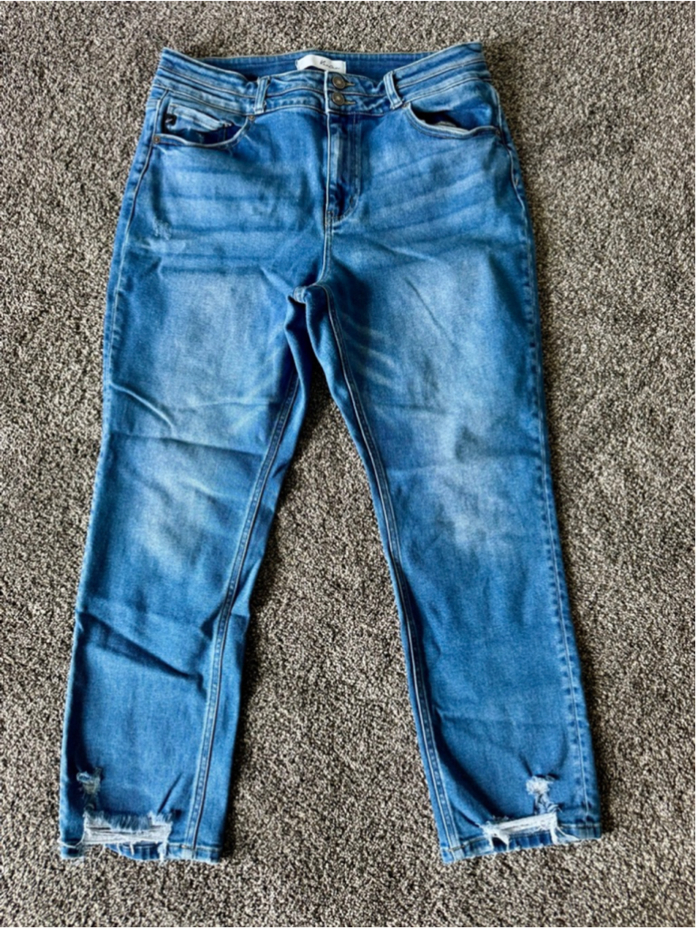 Women's KanCan High Rise Raw Hem Frayed Ankle Jeans 16W
